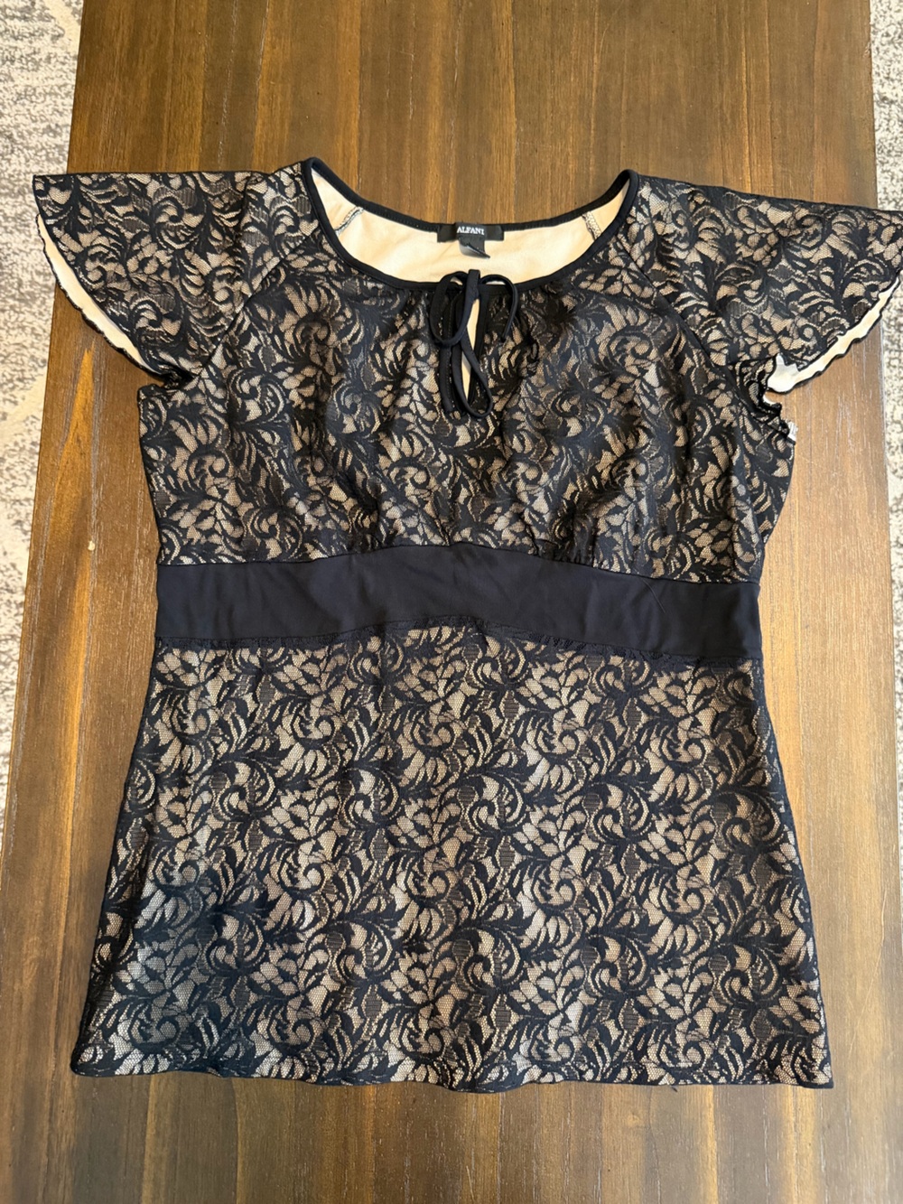 Alfani Black Lace Overlay Top with Nude Lining